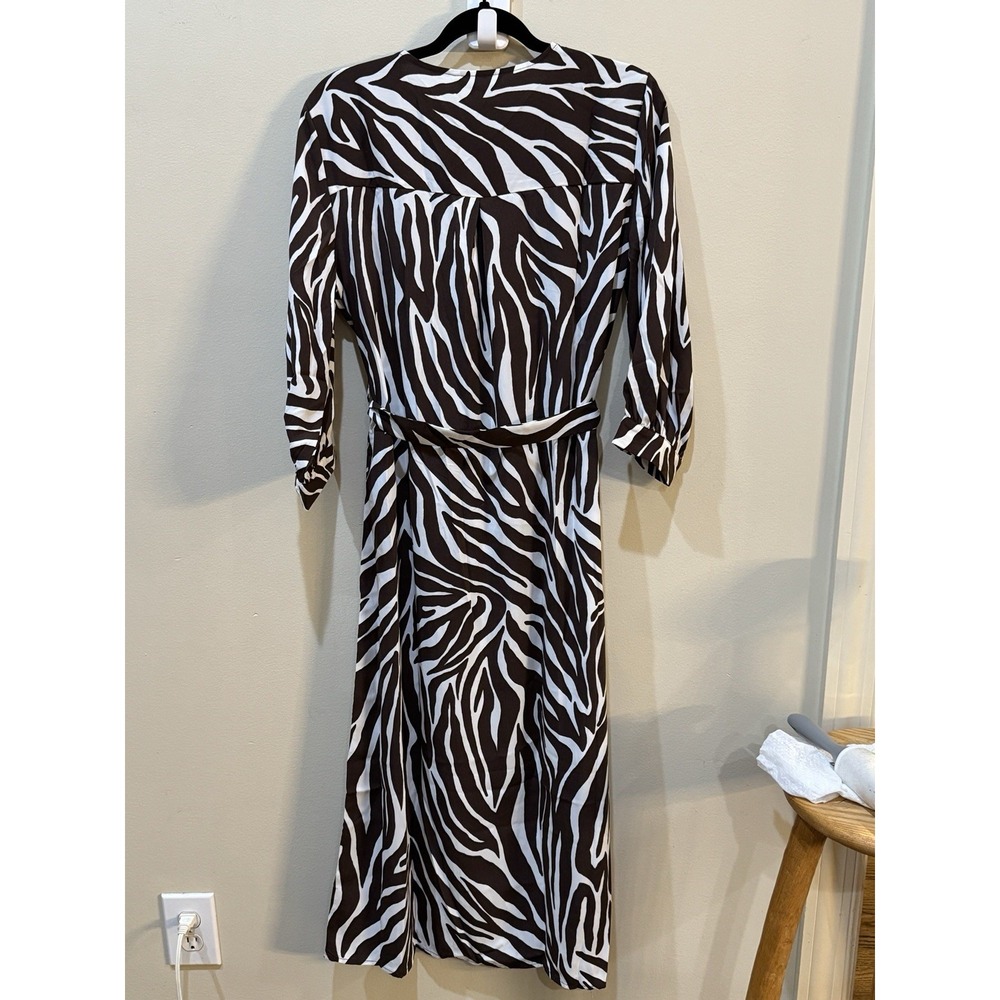 Only Leva Dress15249831 Brown Zebra Belted Shirtdress Size Large Midi - Picture 3 of 11